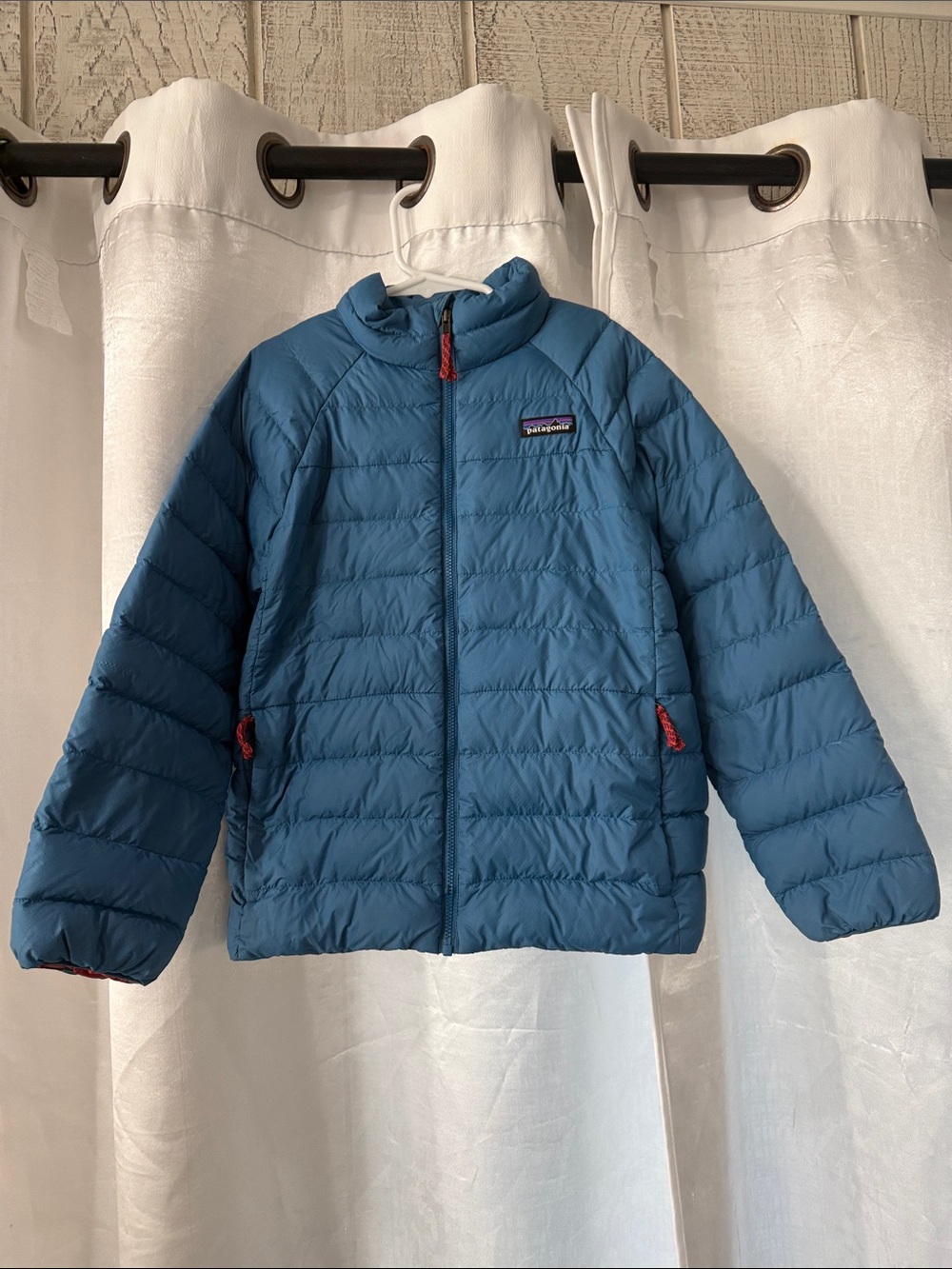 Patagonia Kids Blue Insulated Puffer Jacket with Red Accents